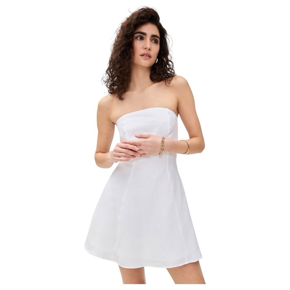 Favorite Daughter The Favorite Mini Strapless Linen Dress, White, Size 8, NWT
